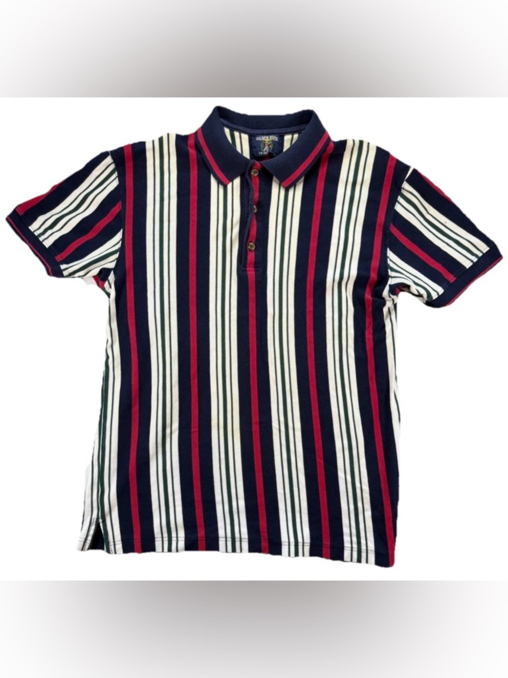 Vintage Salmon River Traders Polo Shirt Men's Large Striped 90s Preppy Button